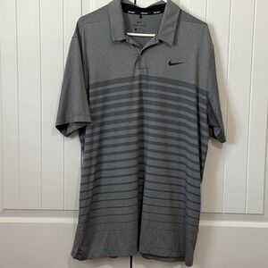 Nike Golf Polo Mens XL Shirt - Heather Gray Striped Standard Dri Fit Collar‎
